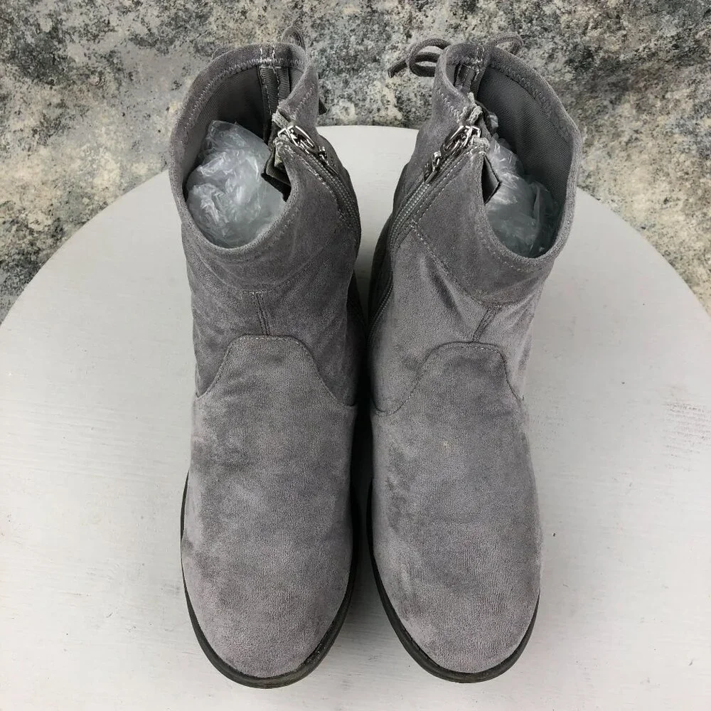 Stuart Weitzman Girl's Size 5 Lowland Mid Grey Faux Suede Side Zip Ankle Booties